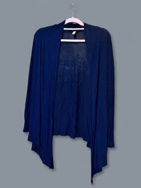 Popana Navy Blue Open-Front Draped Cardigan